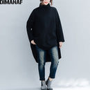 DIMANAF, jersey de Otoño Invierno, ropa de mujer, sudaderas con capucha cálidas, Tops gruesos de punto de algodón sueltos, cuello alto, rojo y negro