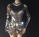 Shining Silver Mirrors Stone Dress Female Singer Dancer Bright Bodysuit Costume One-piece Nightclub Dress Oufit Party Dresses