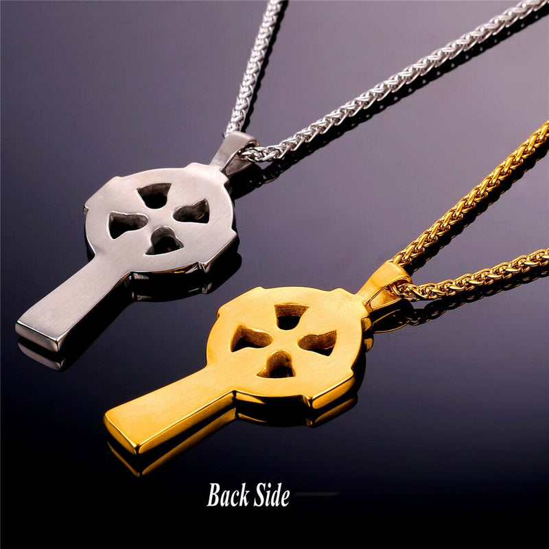 U7 Cross Irish Knot Necklace for Men Stainless Steel Triquetra Viking Triple Horn Of Odin Jewelry Necklace &amp; Pendant P754
