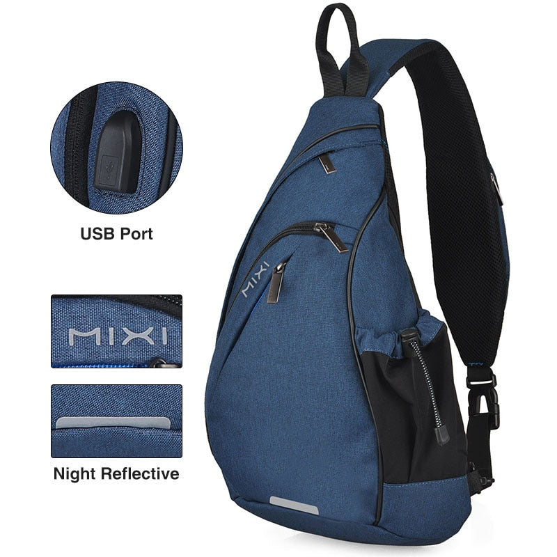 Mixi Men One Shoulder Backpack Women Sling Bag Crossbody USB Boys Cycling Sports Travel Versatile Fashion Bag Student School