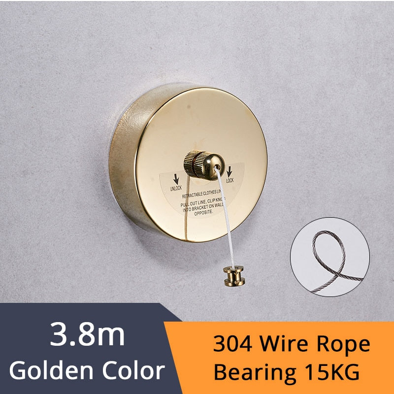 Bathroom Shelves Stainless Steel Gold Clothesline Nice Quality Single Line Hotel style Clothes Drying Line For Bathroom HJ-1256