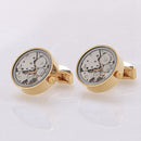 Hot Sale Men Immovable Watch Cufflinks Round Stainless Steel Steampunk Gear Watch Movement Cuff links With Glass Suits Wedding