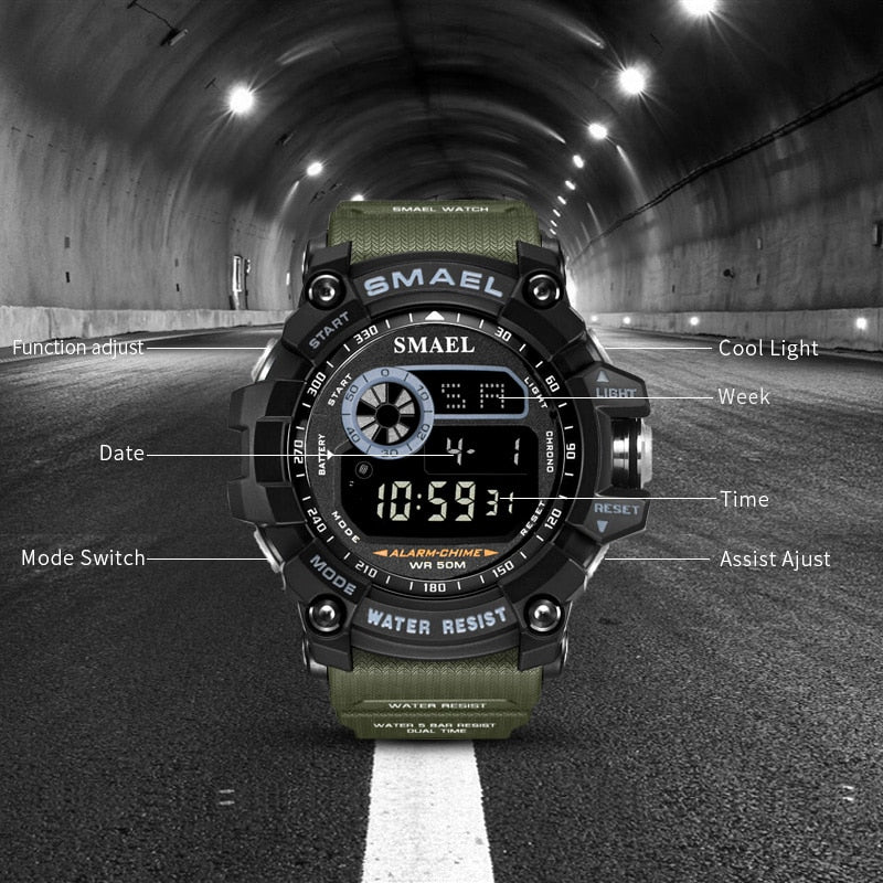 SMAEL Militärische Digitaluhren Männer Alarm Wasserdichte Uhr LED-Rücklicht Sport Armbanduhr Chronograph Countdown-Uhr Männlich 8010