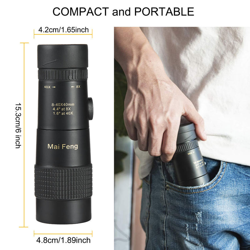 Maifeng 8-40x40 Monocular Telescope Compact Retractable Zoom Waterproof Bak4 Professional HD ED Glass With Tripod Phone Clip
