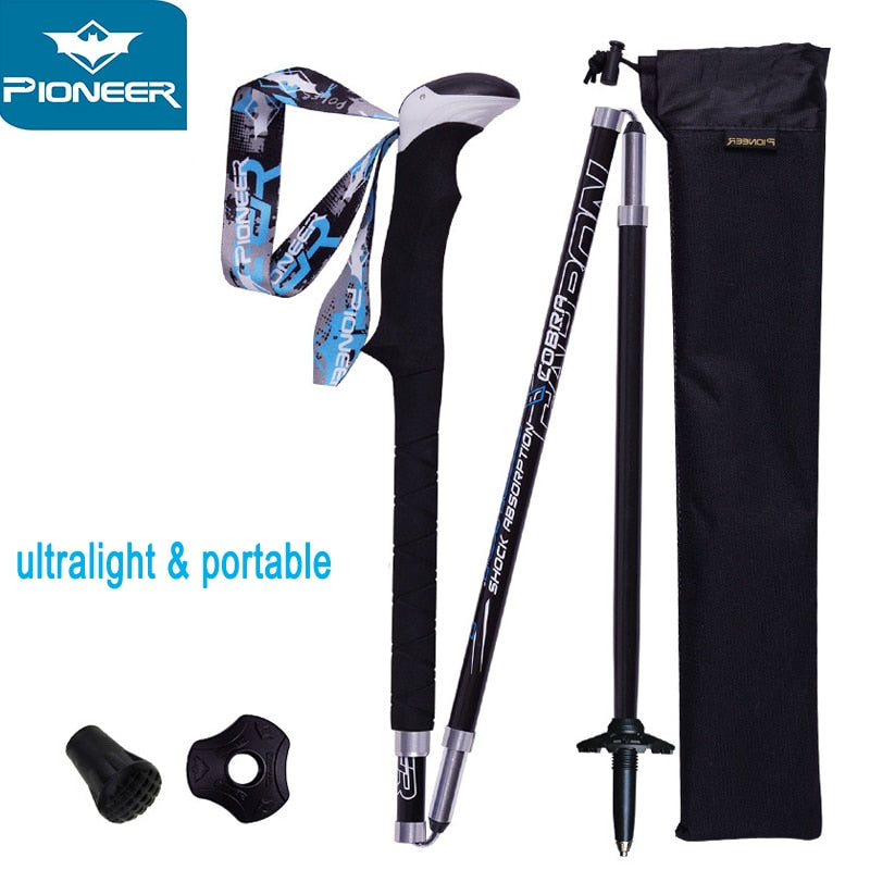 2 Pack Portable Collapsible Carbon Fiber Trekking Pole Quick Lock Compact Folding Tourism Trail Running Walking Stick 1 Pair