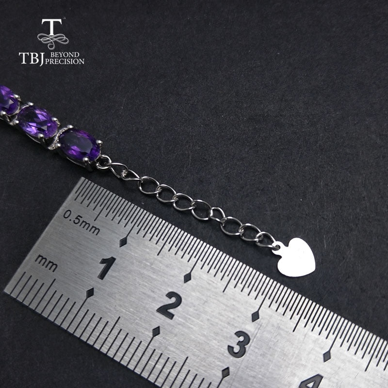 TBJ, pulsera romántica brillante con amatista natural en joyas de piedras preciosas de plata de ley 925 para mujeres como regalo de bodas de cumpleaños