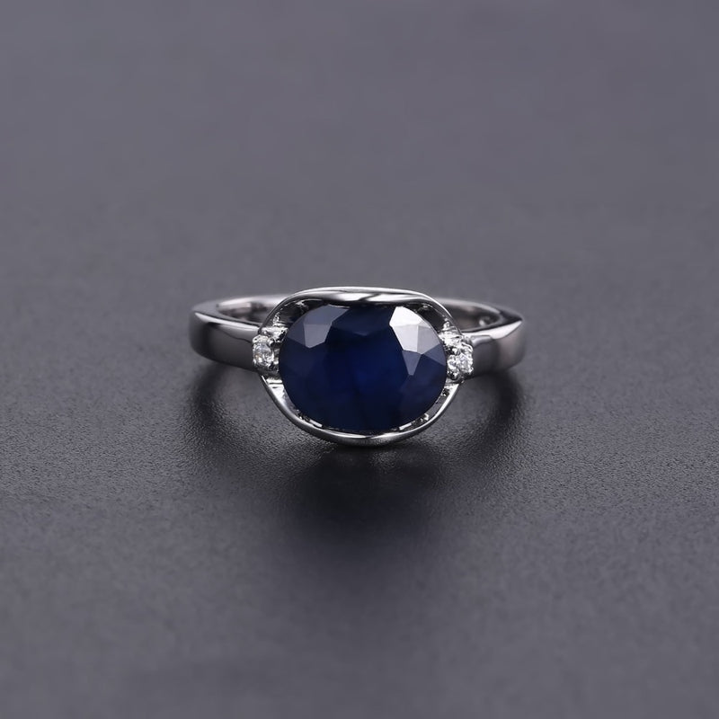 GEM'S BALLET Natürlicher blauer Saphir Edelstein Ring Ohrringe Schmuckset für Frauen 925 Sterling Silber Gorgeou Verlobungsschmuck