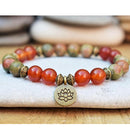 Lotus Wrist Mala Healing Crystal Lotus OM J-asper Bracelet Sets For Men Medetation Yoga Bead Carnelian Bracelet