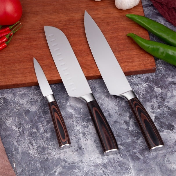 Juego de cuchillos de cocina Mokithand, cuchillos de Chef japoneses profesionales 7CR17, cuchillo para pelar carne Santoku de acero inoxidable de alto carbono