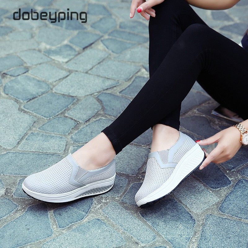 Spring Women's Swing Shoes Mesh Woman Loafers Flat Platforms Female Shoe Casual Wedges Ladies Shoes Height Increasing Footwear