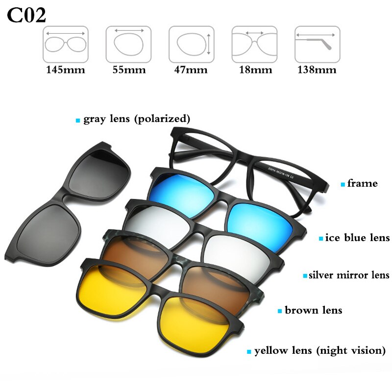 Fashion Optical Spectacle Frame Men Women With 5 Clip On Sunglasses Polarized Magnetic Glasses For Male Myopia Eyeglasses RS159