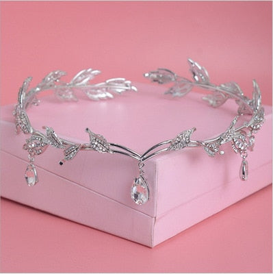 Vintage Crystal Bridal Hair Accessory Wedding Rhinestone Waterdrop Leaf Tiara Crown Headband Frontlet Bridesmaid Hair Jewelry