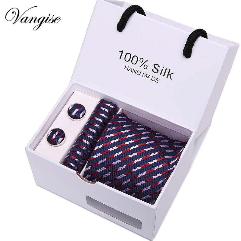 New Design Tie Set With Gift Box Jacquard Woven gravata Silk Tie Hanky Cufflinks Necktie Sets For Wedding Party Men