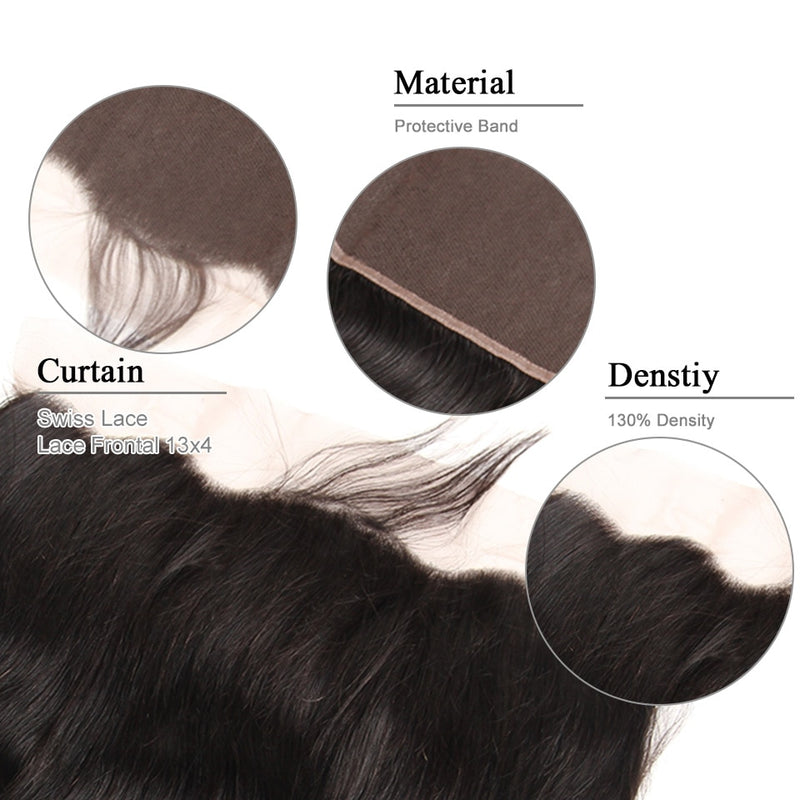 Mechones de cuerpo ondulado de perla negra con cierre Frontal cabello brasileño mechones de cabello humano con Frontal no Remy 13X4 Frontal de encaje