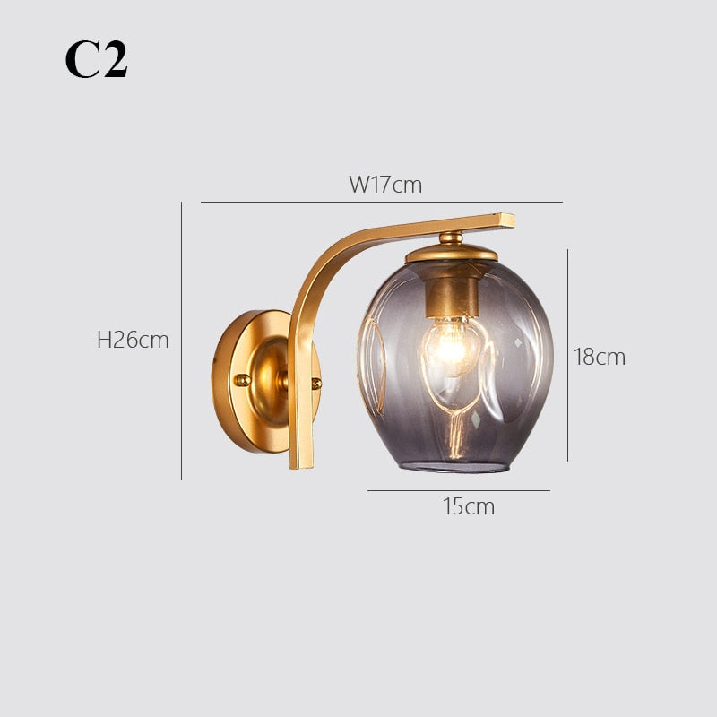 Modern Color Sconce Wall Lamp Glass Lampshade Loft Decorative Indoor Corridor Led Wall Lights Fixtures E27 Black Gold Blue