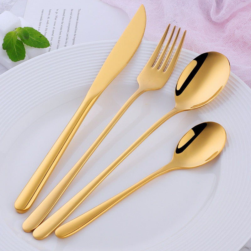 Stainless Steel Dinnerware 24 pcs Black Cutlery Set Fork Spoon Knife Set Western Tableware Party Table Utensils Home