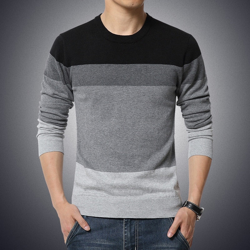 Casual Men's Sweater O-Neck Striped Slim Fit Knittwear 2023 Autumn Mens Sweaters Pullovers Pullover Men Pull Homme M-3XL