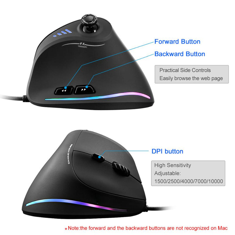 ZELOTES Vertical Gaming Mouse Wired RGB Ergonomische USB-Optik-Maus Programmierbare Lasermäuse 10000 DPI Für Gamer-Joysticks C18