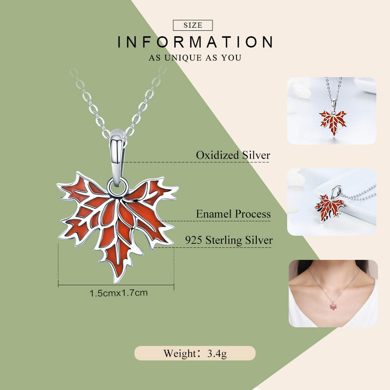 BAMOER 100% 925 Sterling Silver Autumn Maple Tree Leaves Pendant Necklace for Women Luxury Sterling Silver Jewelry Gift CC585