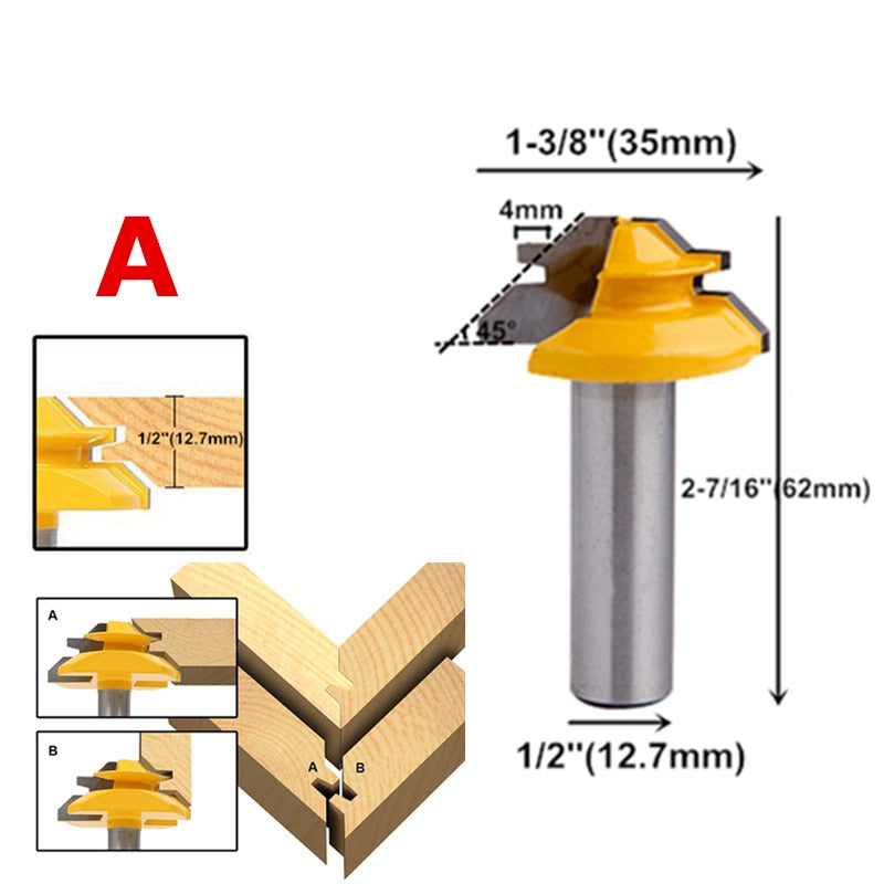 45 Degree Lock Miter Router Bit 6.35mm/8mm/12.7mm Shank Wood Tenon Milling Cutters For MDF Plywood Carpenter Woodworking Tools