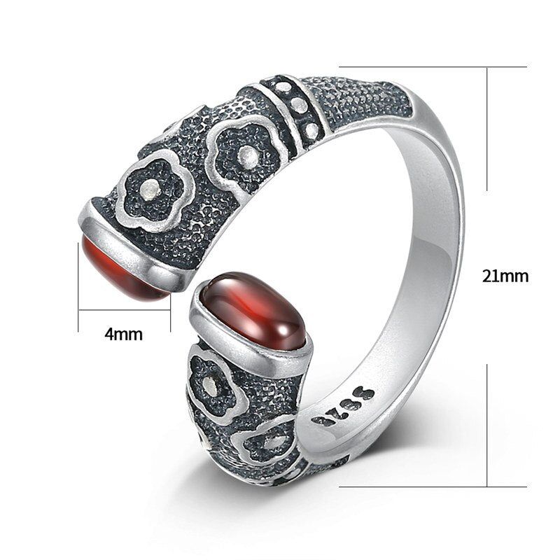 V.YA Retro Red Garnet Rings 925 Sterling Silver Ring for Women Female Natural Semi-precious Stone Jewelry Birthday Gift