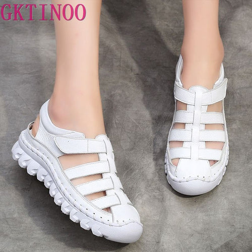 GKTINOO Damen Sandalen 2022 Sommerschuhe Echtes Leder Bedeckter Zeh Weich Lässig Gehen Zapatos Mujer Plataforma Große Größe 35-43