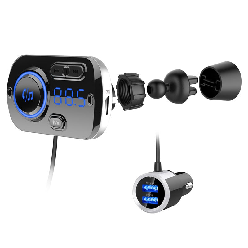 JaJaBor Bluetooth 5,0 Carkit manos libres transmisor FM AUX Audio reproductor de coche A2DP reproductor de MP3 inalámbrico para coche compatible con reproducción de tarjeta TF