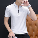 Liseaven Men 2019 Turn-down Collar T-Shirts Slim Fit Cotton T Shirts Solid Color Short T-Shirt Men's Casual Shirt Homme