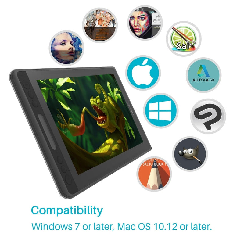 HUION KAMVAS Pro 12 Tableta gráfica digital Pantalla de lápiz sin batería Monitor de tableta de dibujo con función de inclinación AG Glass Touch Bar