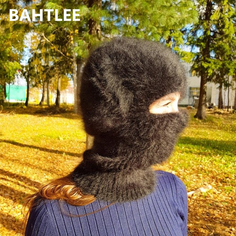 BAHTLEE Winter Ski Mask Balaclava Angora Rabbit Knitted Hat Scarf Neck Warmer For Men Or Women Fleece Cap