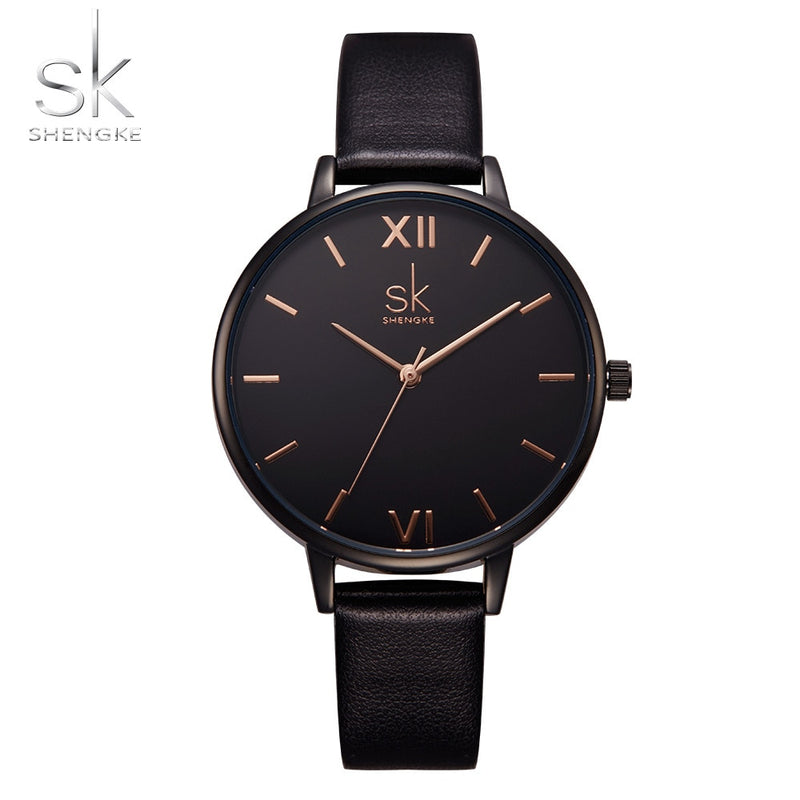 Relojes Shengke para mujer, reloj de pulsera de marca de lujo, reloj de cuero para mujer, reloj de cuarzo Ginebra a la moda para mujer, reloj femenino nuevo SK