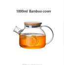 1000ml/1800ml Glass Kettle Water Jug Heat Resistant Flower Teapots with Bamboo Lid Stainless Steel Cover Clear Juice Container