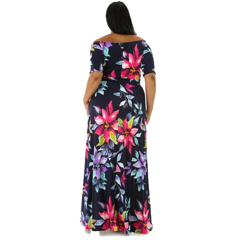 Vestido largo de playa Hobo con estampado Floral para mujer, vestido elegante de verano con hombros descubiertos y media manga con abertura alta, Vestidos de fiesta, atuendo, Vestidos de playa