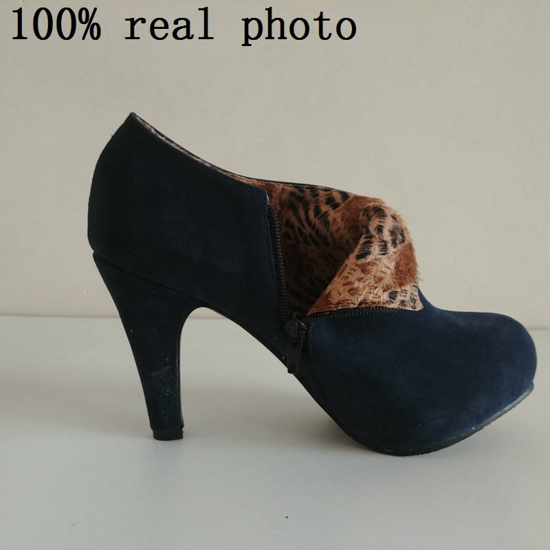 REAVE CAT Big size 32-45 Faux suede Women ankle boots Autumn Spring shoes 10cm heel Zipper Black Apricot Blue Designer QL4259