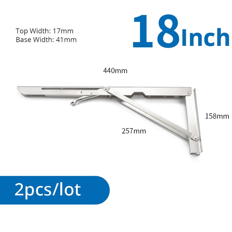 KAK 2PCS Folding Triangle Bracket Stainless Steel Shelf Support Adjustable Shelf Holder Wall Mounted Bench Table Shelf Hardware