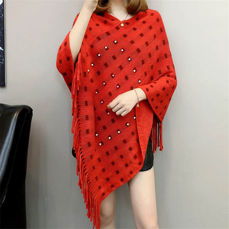 Autumn And Winter Knitted Tassels In The Long Section Of The Shawl New Loose Cape Coat Female Bat Shirt