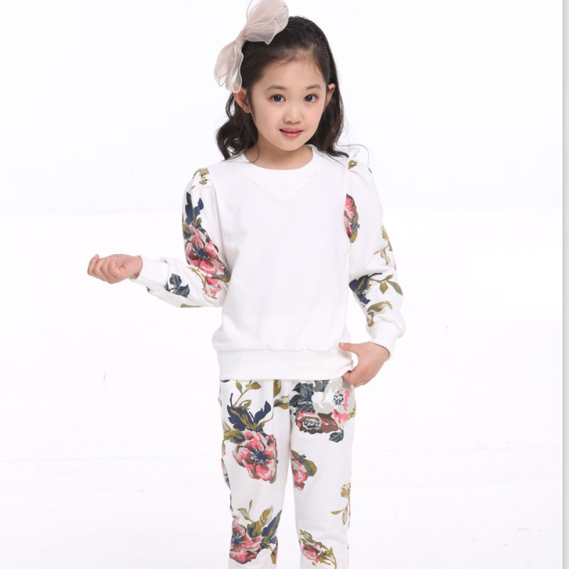 Winter Children Clothing Sets for Girls Floral Baby Girl Clothes Cotton Kids Tracksuit Sweatshirt+Pants Christma Costume Outfit