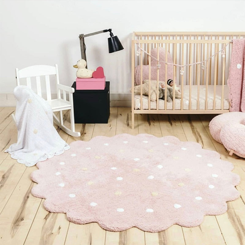 Round Rug Nordic Dots Mats Cotton Floor Mat Soft Pink Rugs Baby Girl Play Area Children Kids Bedroom Living Room Decorative