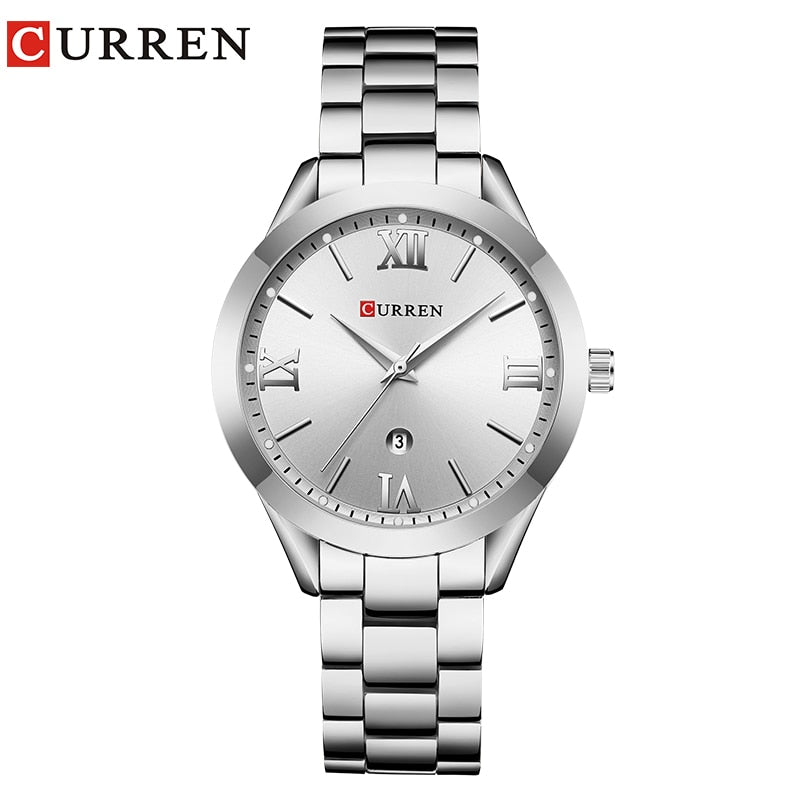 CURREN Marke Frauen Stahl Uhr Damen Luxus Kleid Mode Quarz Armbanduhr Klassische Kristall Gold Armband Frauen Uhr Uhr