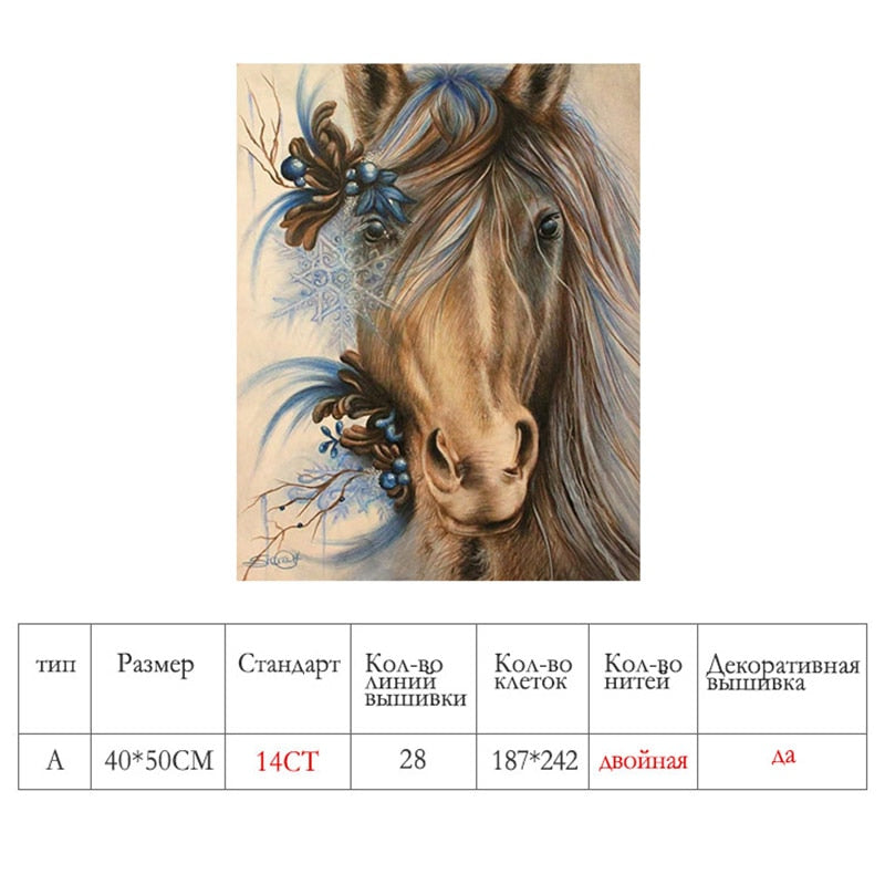 Meian Cross Stitch Embroidery Kits 14CT Horse Animal Cotton Thread Painting DIY Needlework DMC New Year Home Decor Decoration