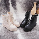 COOTELILI Fashion Zipper Flat Shoes Woman High Heel Platform PU Leather Boots Lace up Women Shoes Ankle Boots Girls 35-40