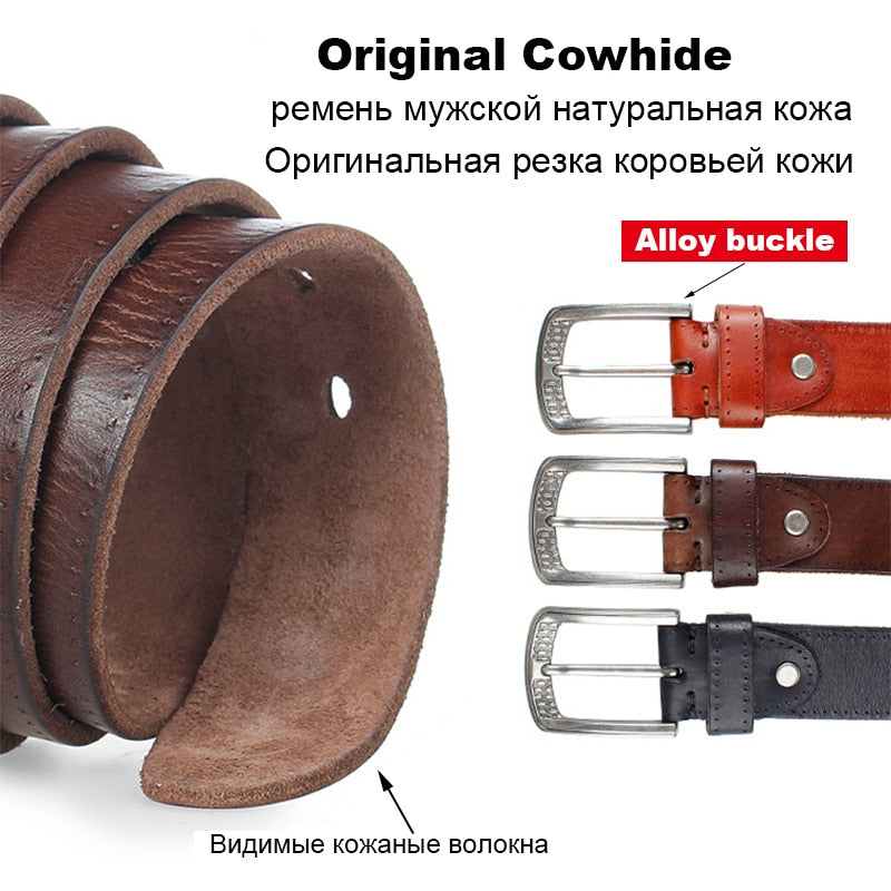 MEDYLA Fashion Brand Men's Genuine Leather Belt High-quality Alloy Buckle Casual Retro Brown Long Belts 105cm to 150cm Dropship