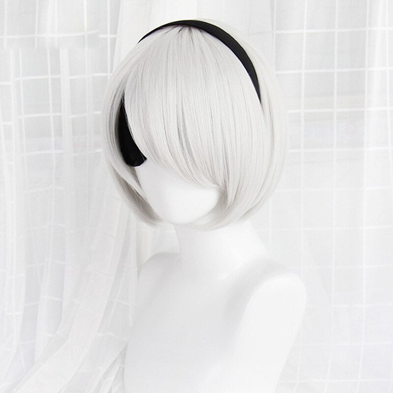 High Quality YoRHa No.2 Type B 2BYoRH 2A 9S 2B Cosplay Wig NieR:Automata Costume Play Wigs + Wig Cap + Headband + Eyepatch