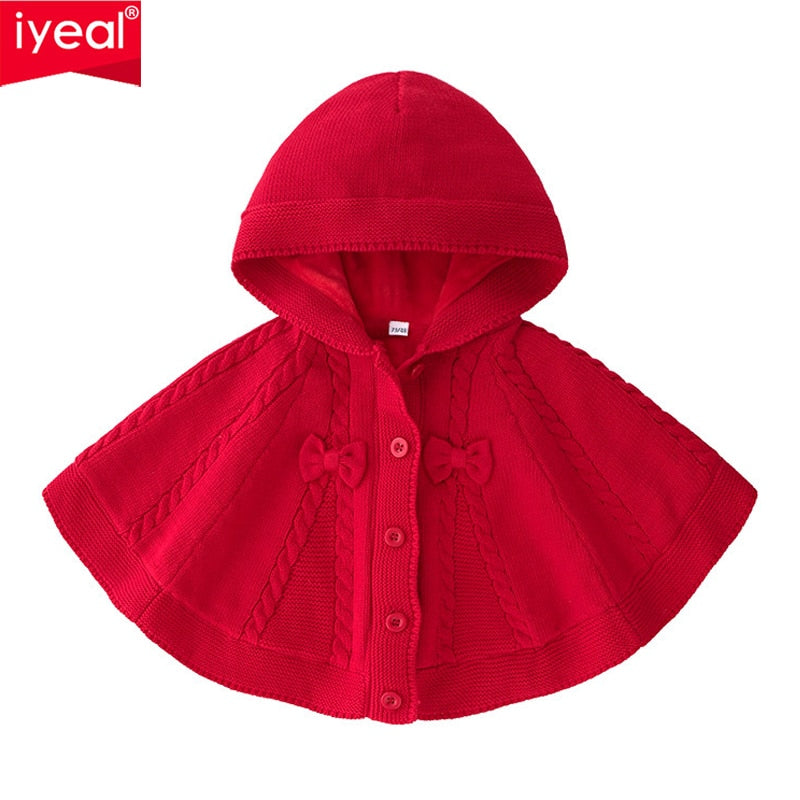 IYEAL, ropa para niños recién nacidos y niñas, suéter de punto de terciopelo cálido de algodón, capa roja con capucha y lazo para niños y niñas pequeñas