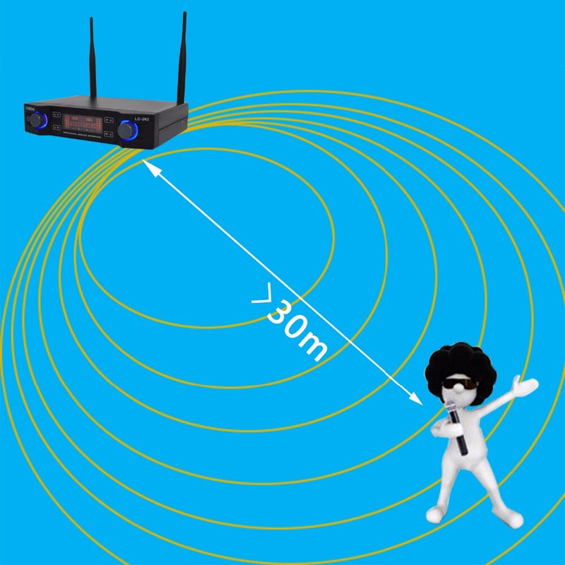 Lomeho 2 micrófono de mano frecuencias UHF cápsula dinámica 2 canales micrófono inalámbrico para sistema de Karaoke LO-U02