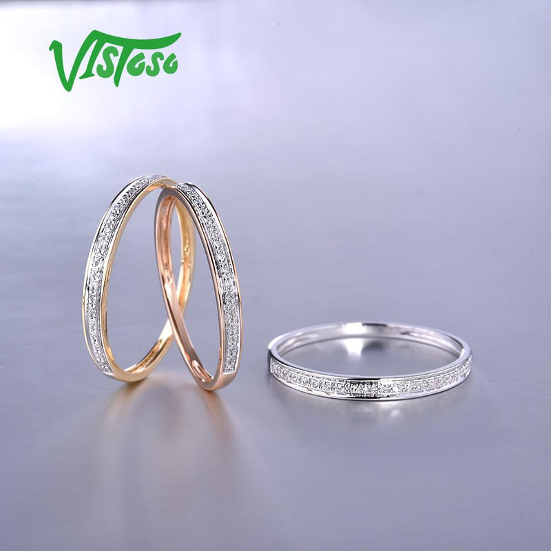 Anillos VISTOSO de oro blanco/amarillo/rosa de 14K auténtico para mujer, anillo de diamante eterno de estilo Simple, joyería fina de aniversario de compromiso
