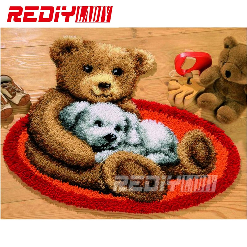 New Latch Hook Rug Kits DIY Needlework Unfinished Crocheting Rug Yarn Cushion Mat Embroidery Carpet Rug Ted and Dog Home Decor