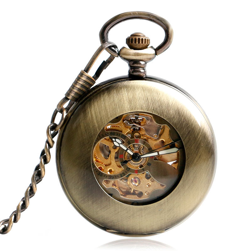 Thanksgiving Gift Pocket Watch Automatic Mechanical Trendy Steampunk Hollow Vintage Exquisite Pendant Smooth Case Men Women Fob