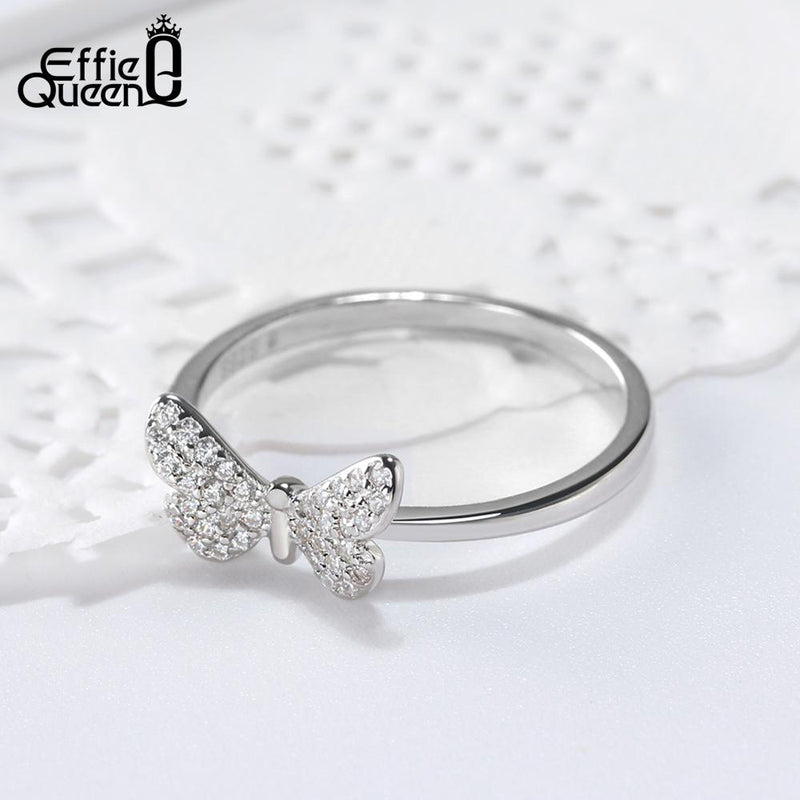 Effie Queen Real 925 Sterling Silber Ringe für Frauen Schmetterlingsform mit AAA Zirkon Silber / Goldfarbe Ring Damenschmuck BR59