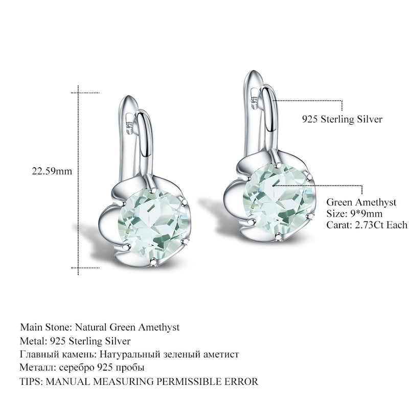 GEM'S BALLET Pure 925 Sterling Silver Fine Jewelry Oval 5.47Ct Natural Green Amethyst Birthstone Stud Pendientes para mujeres